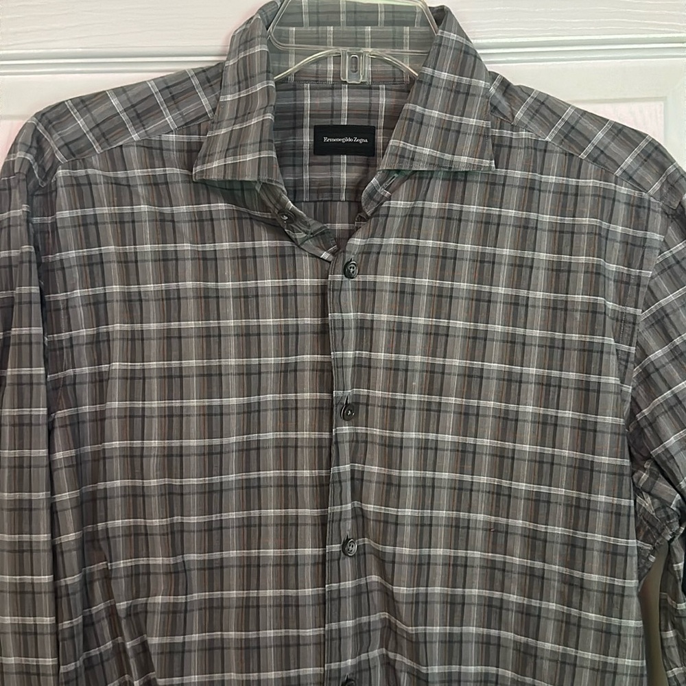 Ermenegildo Zegna Long Sleeve Plaid Pattern Button Up